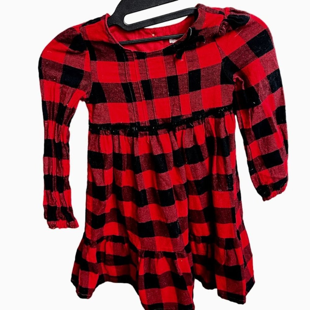 Tommy Bahama Girls Red Buffalo Plaid Holiday Ruffled Dress Long Sleeve Size 6